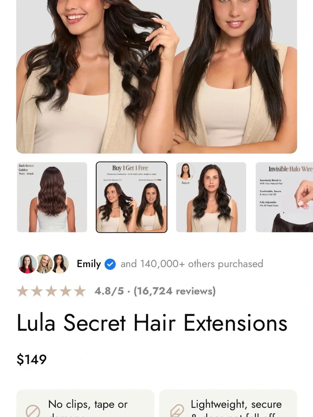 LULA Secret Hair Extensions 16” + 18” 🤎